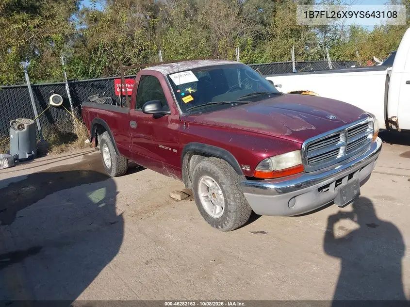 DODGE DAKOTA 2000, VIN 1B7FL26X9YS643108