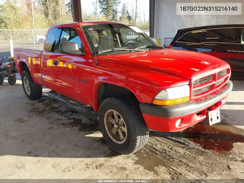 DODGE DAKOTA 2001, VIN 1B7GG22N31S216140