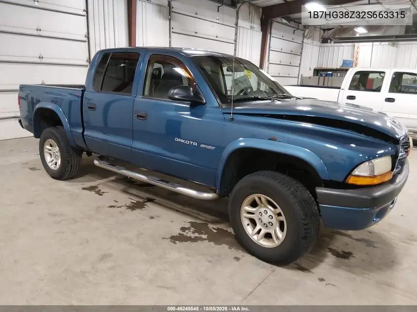 DODGE DAKOTA 2002, VIN 1B7HG38Z32S663315