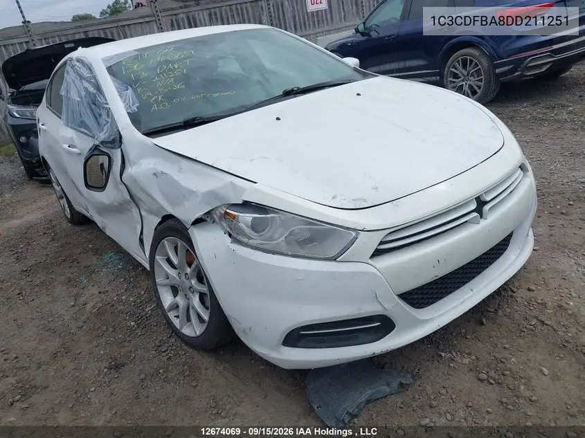 DODGE DART 2013, VIN 1C3CDFBA8DD211251