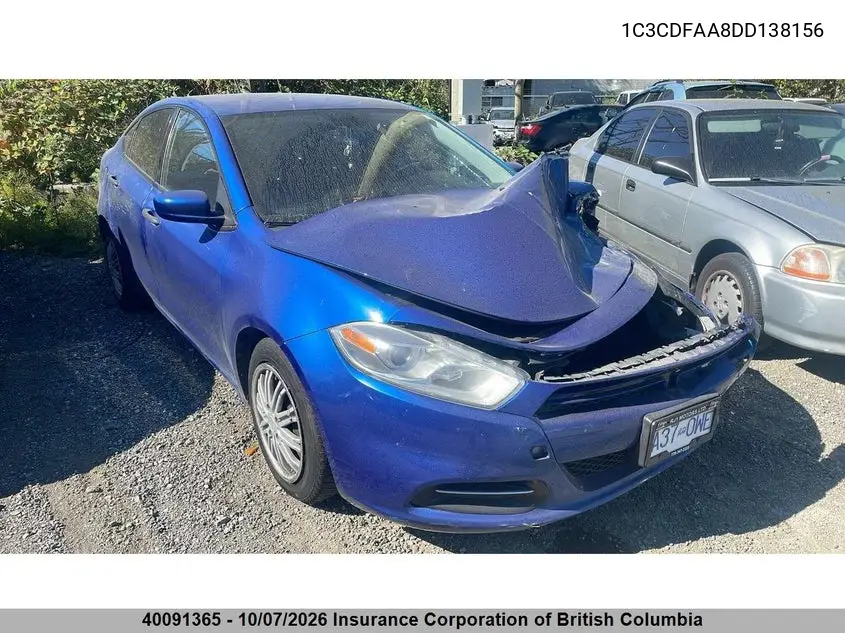 DODGE DART 2013, VIN 1C3CDFAA8DD138156