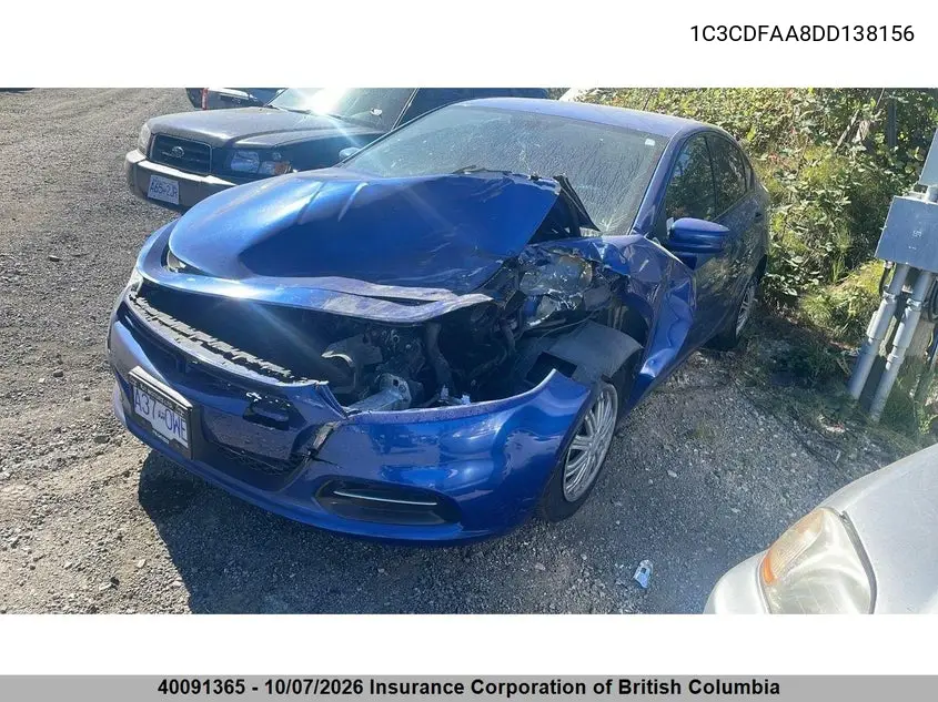 2013 DODGE DART VIN 1C3CDFAA8DD138156 — фото 2
