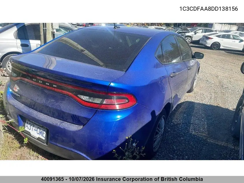 2013 DODGE DART VIN 1C3CDFAA8DD138156 — фото 3