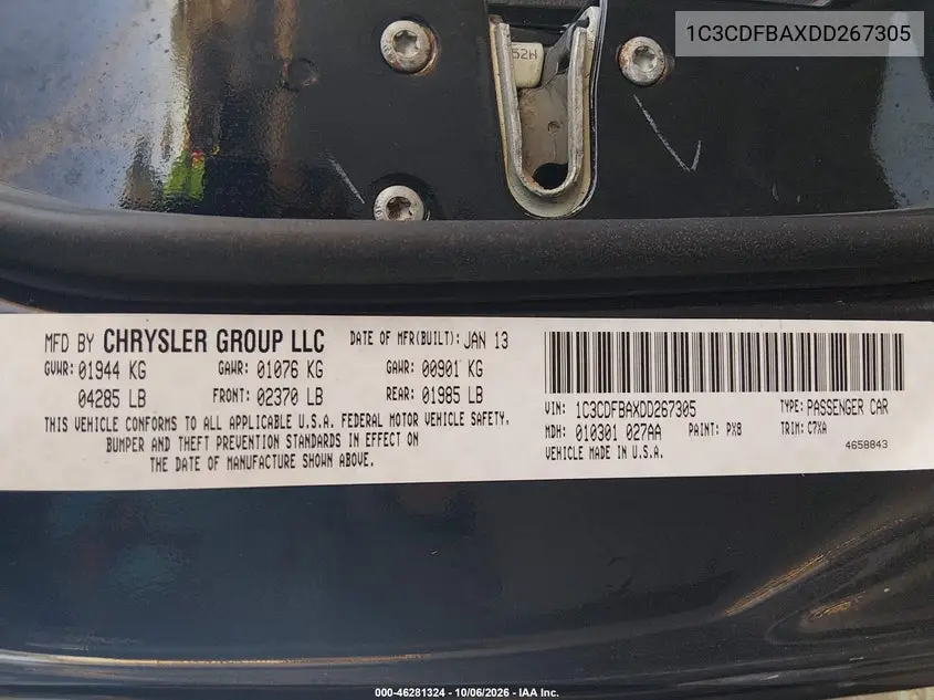 2013 DODGE DART VIN 1C3CDFBAXDD267305 — фото 9