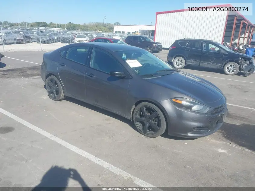 DODGE DART 2016, VIN 1C3CDFFA2GD803274