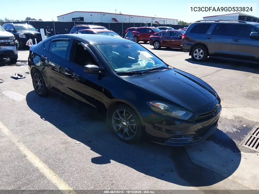 DODGE DART 2016, VIN 1C3CDFAA9GD533824