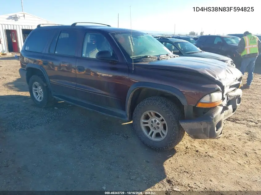 DODGE DURANGO 2003, VIN 1D4HS38N83F594825
