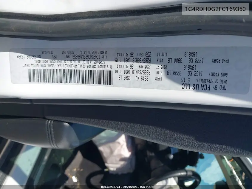 2015 DODGE DURANGO VIN 1C4RDHDG2FC169350 — фото 9