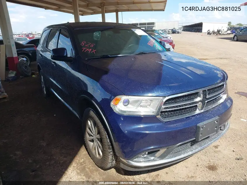 DODGE DURANGO 2017, VIN 1C4RDJAG3HC881025