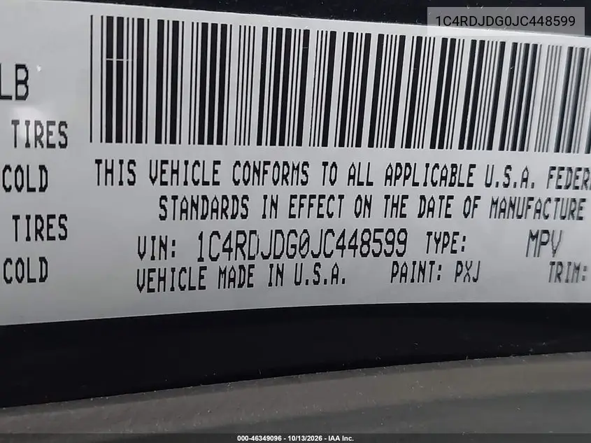 2018 DODGE DURANGO VIN 1C4RDJDG0JC448599 — фото 9