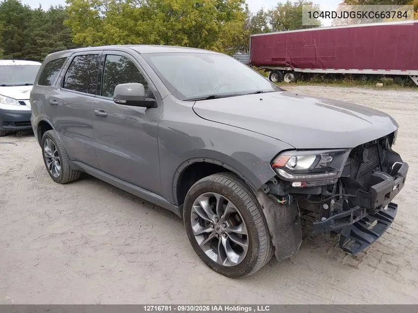 DODGE DURANGO 2019, VIN 1C4RDJDG5KC663784