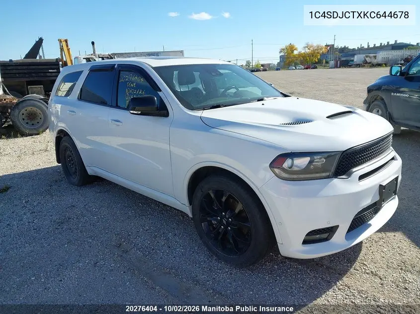 DODGE DURANGO 2019, VIN 1C4SDJCTXKC644678
