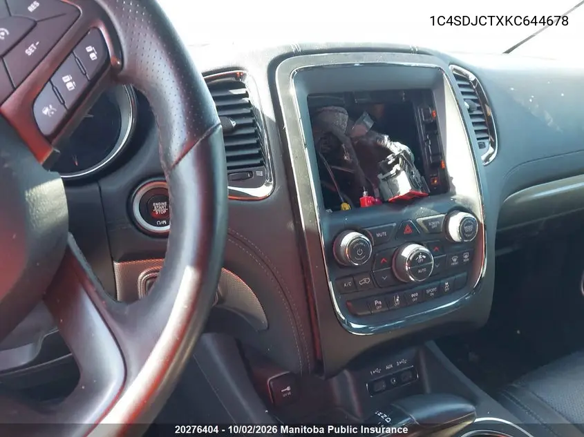 2019 DODGE DURANGO VIN 1C4SDJCTXKC644678 — фото 17