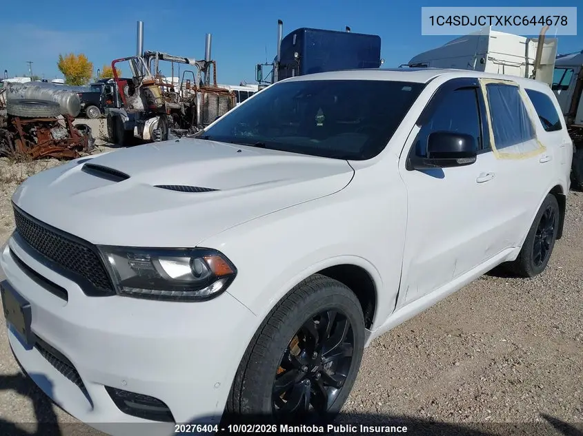 2019 DODGE DURANGO VIN 1C4SDJCTXKC644678 — фото 2