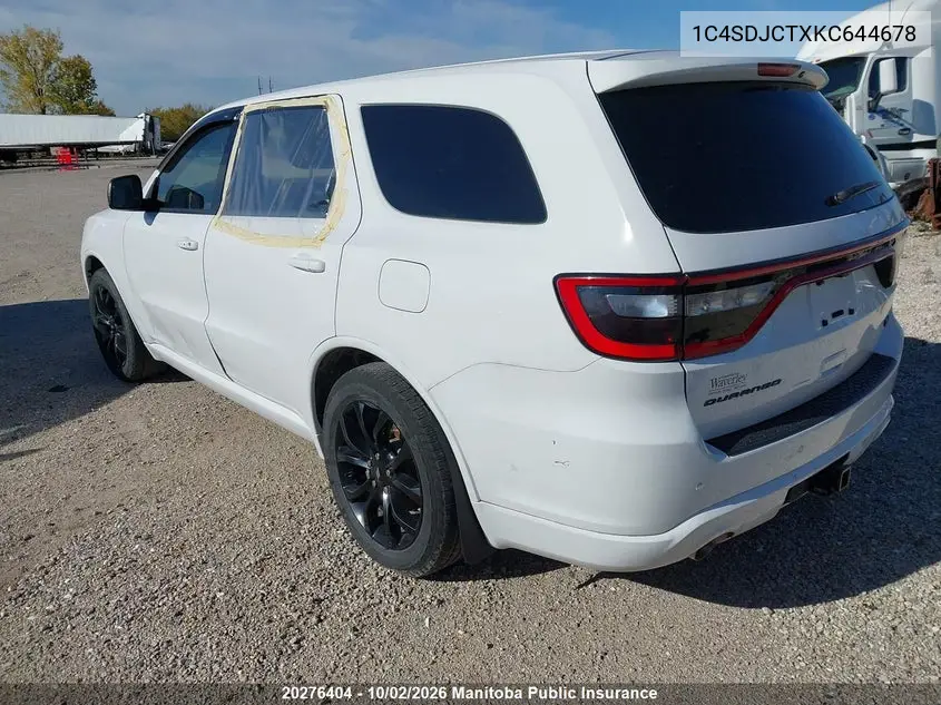 2019 DODGE DURANGO VIN 1C4SDJCTXKC644678 — фото 3
