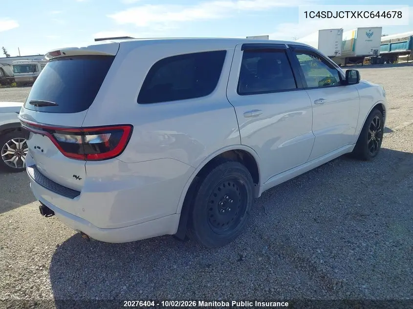2019 DODGE DURANGO VIN 1C4SDJCTXKC644678 — фото 4