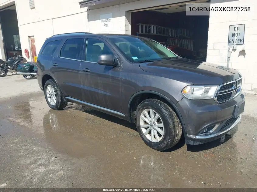 DODGE DURANGO 2019, VIN 1C4RDJAGXKC827258