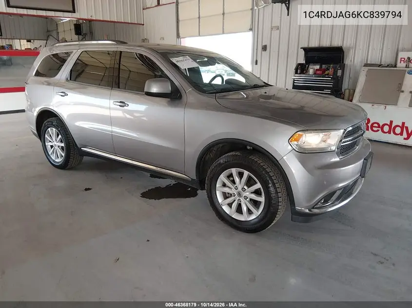 DODGE DURANGO 2019, VIN 1C4RDJAG6KC839794