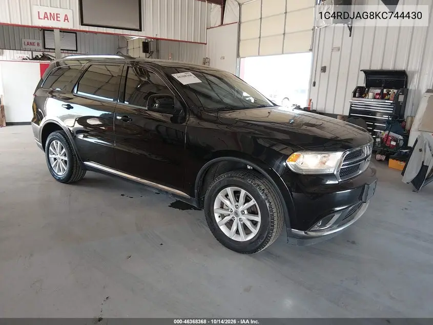 DODGE DURANGO 2019, VIN 1C4RDJAG8KC744430