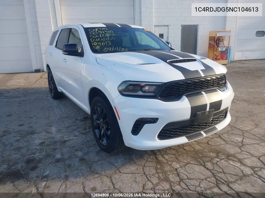 DODGE DURANGO 2022, VIN 1C4RDJDG5NC104613