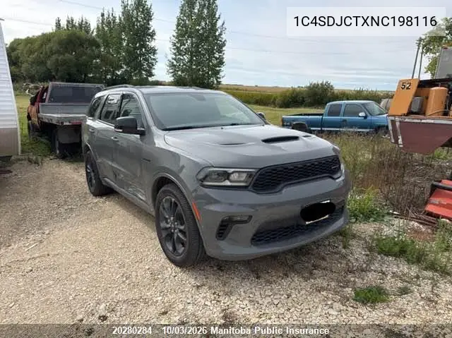 DODGE DURANGO 2022, VIN 1C4SDJCTXNC198116