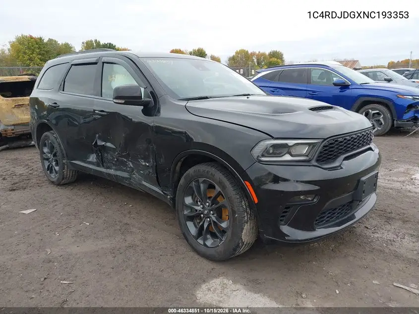 DODGE DURANGO 2022, VIN 1C4RDJDGXNC193353