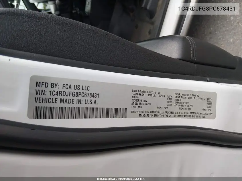 2023 DODGE DURANGO VIN 1C4RDJFG8PC678431 — фото 9