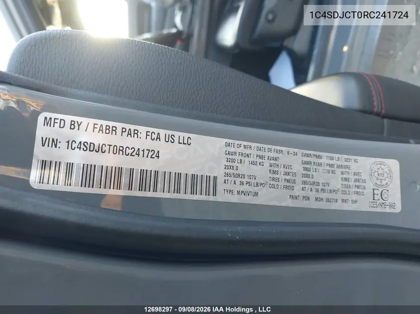 2024 DODGE DURANGO VIN 1C4SDJCT0RC241724 — фото 17