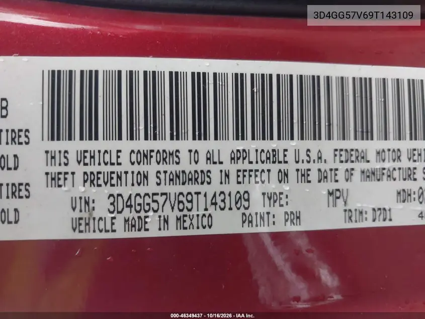 2009 DODGE JOURNEY VIN 3D4GG57V69T143109 — фото 9