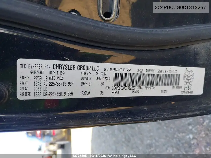 2012 DODGE JOURNEY VIN 3C4PDCCG0CT312257 — фото 18