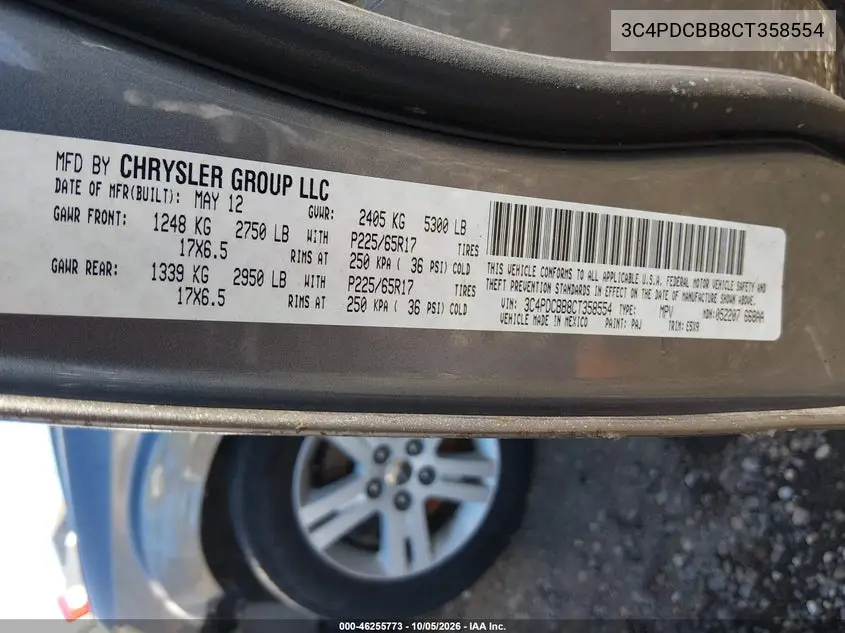 2012 DODGE JOURNEY VIN 3C4PDCBB8CT358554 — фото 9