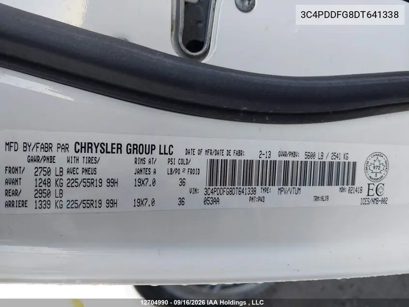 2013 DODGE JOURNEY VIN 3C4PDDFG8DT641338 — фото 20