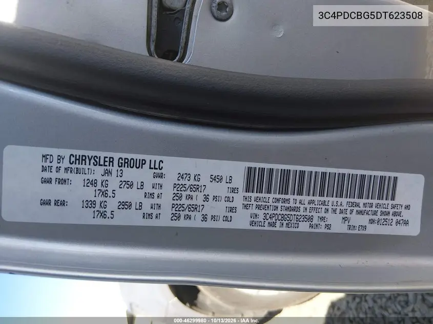 2013 DODGE JOURNEY VIN 3C4PDCBG5DT623508 — фото 9