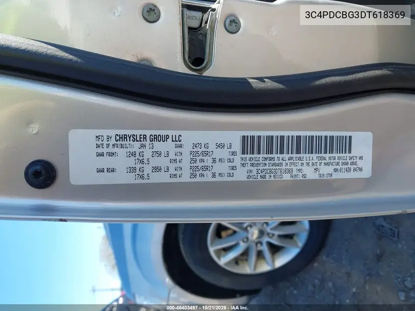 2013 DODGE JOURNEY VIN 3C4PDCBG3DT618369 — фото 9