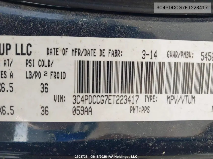 2014 DODGE JOURNEY VIN 3C4PDCCG7ET223417 — фото 21