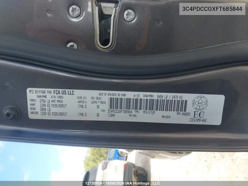 2015 DODGE JOURNEY VIN 3C4PDCCGXFT685844 — фото 9