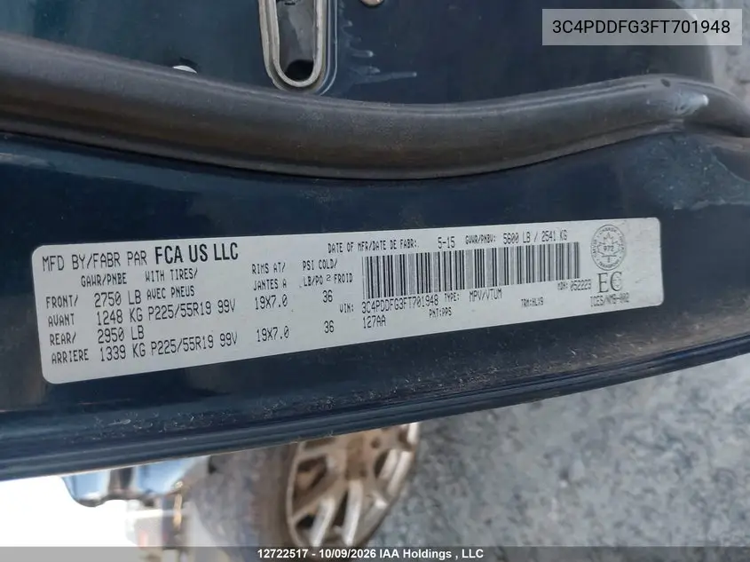 2015 DODGE JOURNEY VIN 3C4PDDFG3FT701948 — фото 9