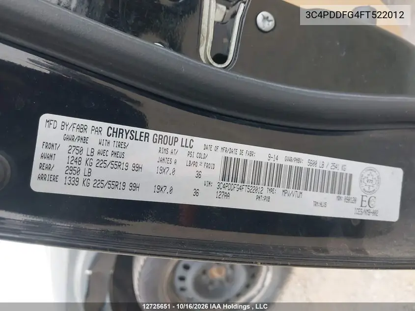2015 DODGE JOURNEY VIN 3C4PDDFG4FT522012 — фото 9