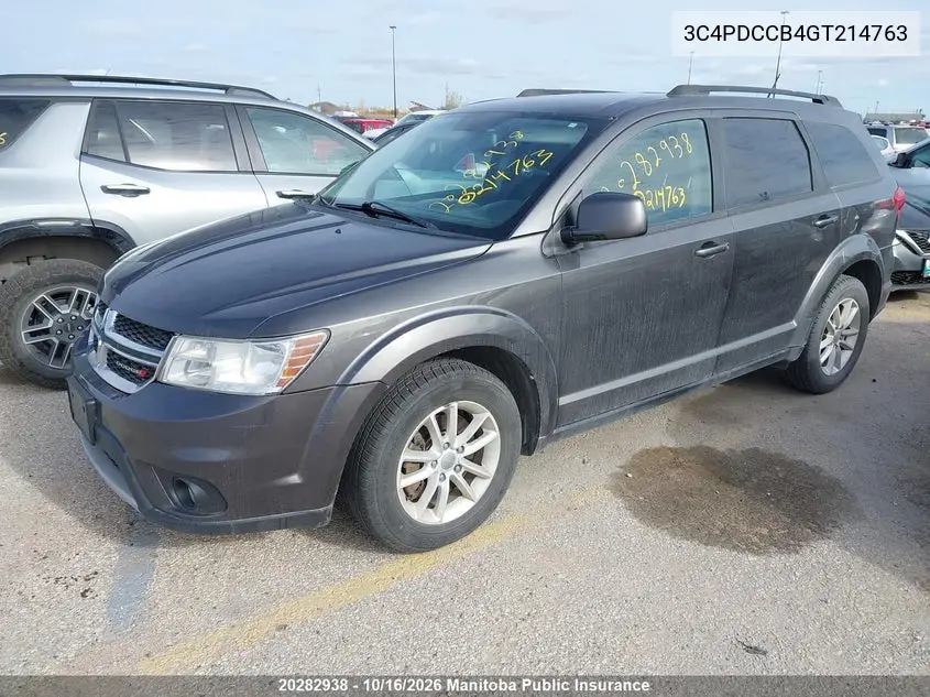 2016 DODGE JOURNEY VIN 3C4PDCCB4GT214763 — фото 2