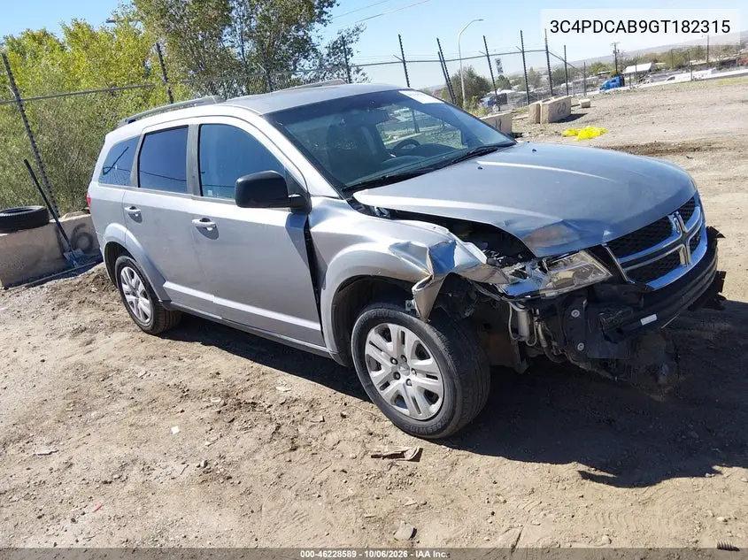 DODGE JOURNEY 2016, VIN 3C4PDCAB9GT182315
