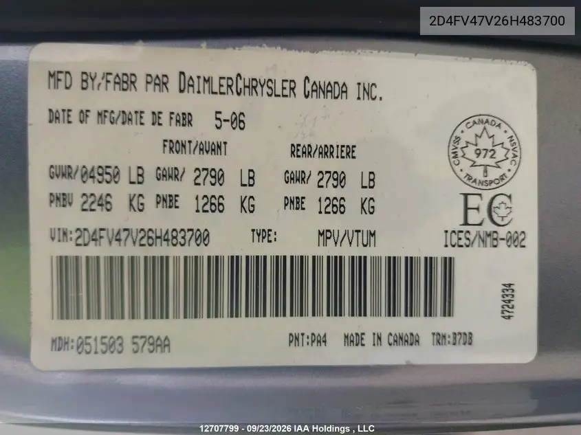 2006 DODGE MAGNUM VIN 2D4FV47V26H483700 — фото 9