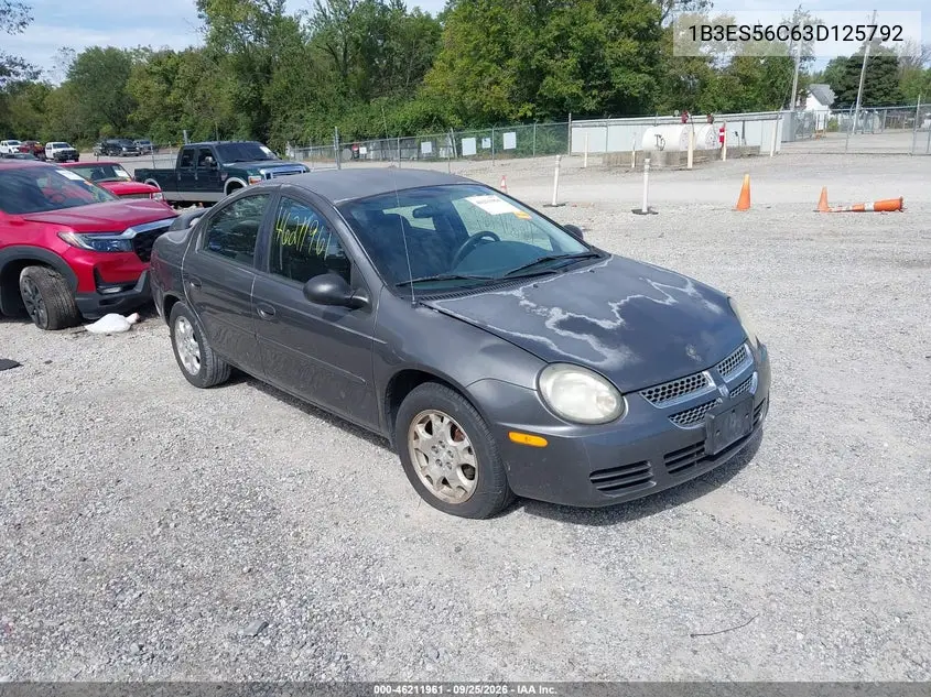 DODGE NEON 2003, VIN 1B3ES56C63D125792