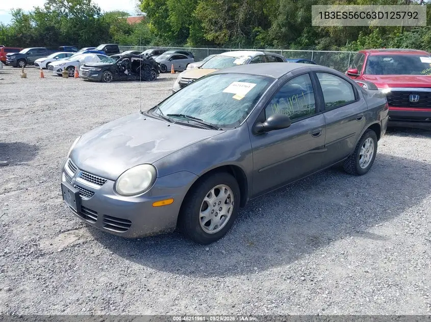 2003 DODGE NEON VIN 1B3ES56C63D125792 — фото 2