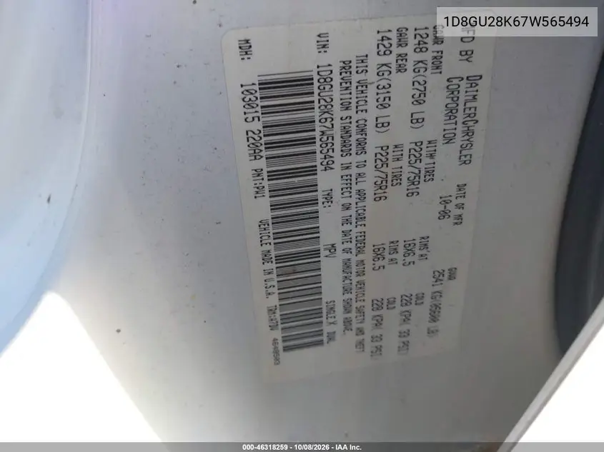 2007 DODGE NITRO VIN 1D8GU28K67W565494 — фото 9
