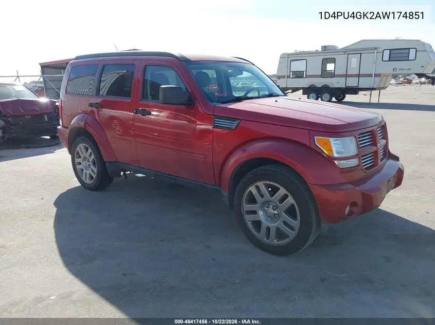 DODGE NITRO 2010, VIN 1D4PU4GK2AW174851
