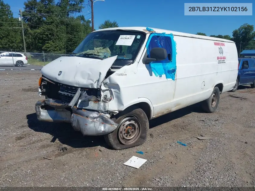 2000 DODGE RAM VAN VIN 2B7LB31Z2YK102156 — фото 2