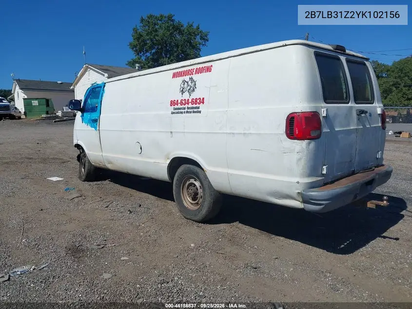 2000 DODGE RAM VAN VIN 2B7LB31Z2YK102156 — фото 3