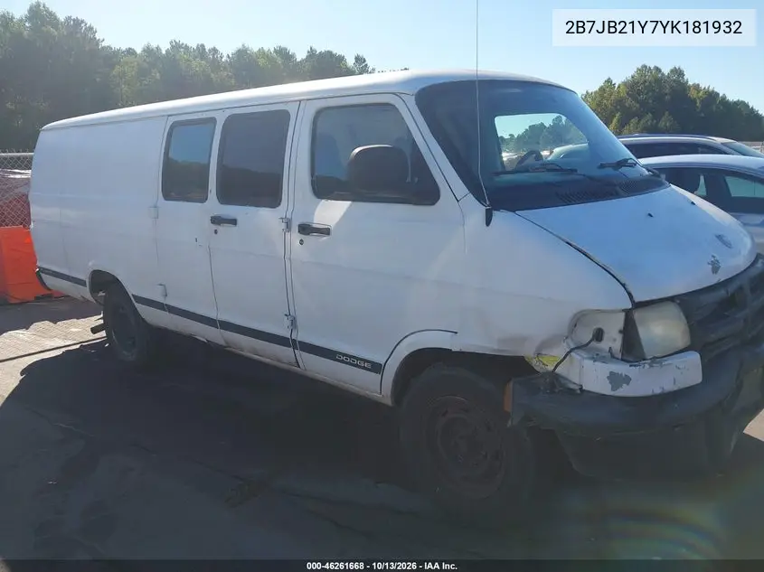 DODGE RAM VAN 2000, VIN 2B7JB21Y7YK181932