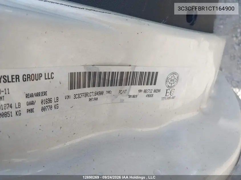 2012 FIAT 500 VIN 3C3CFFBR1CT164900 — фото 9