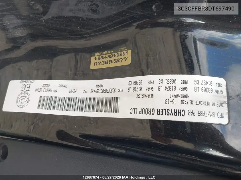 2013 FIAT 500 VIN 3C3CFFBR8DT697490 — фото 19
